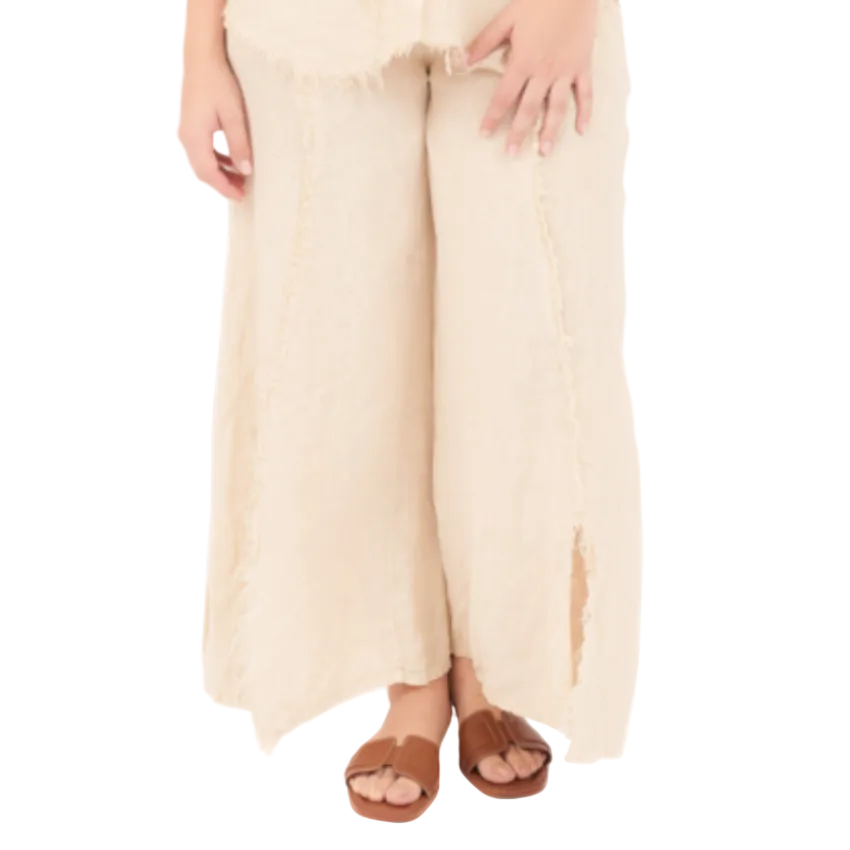Raw Seam Linen Pants - Beige