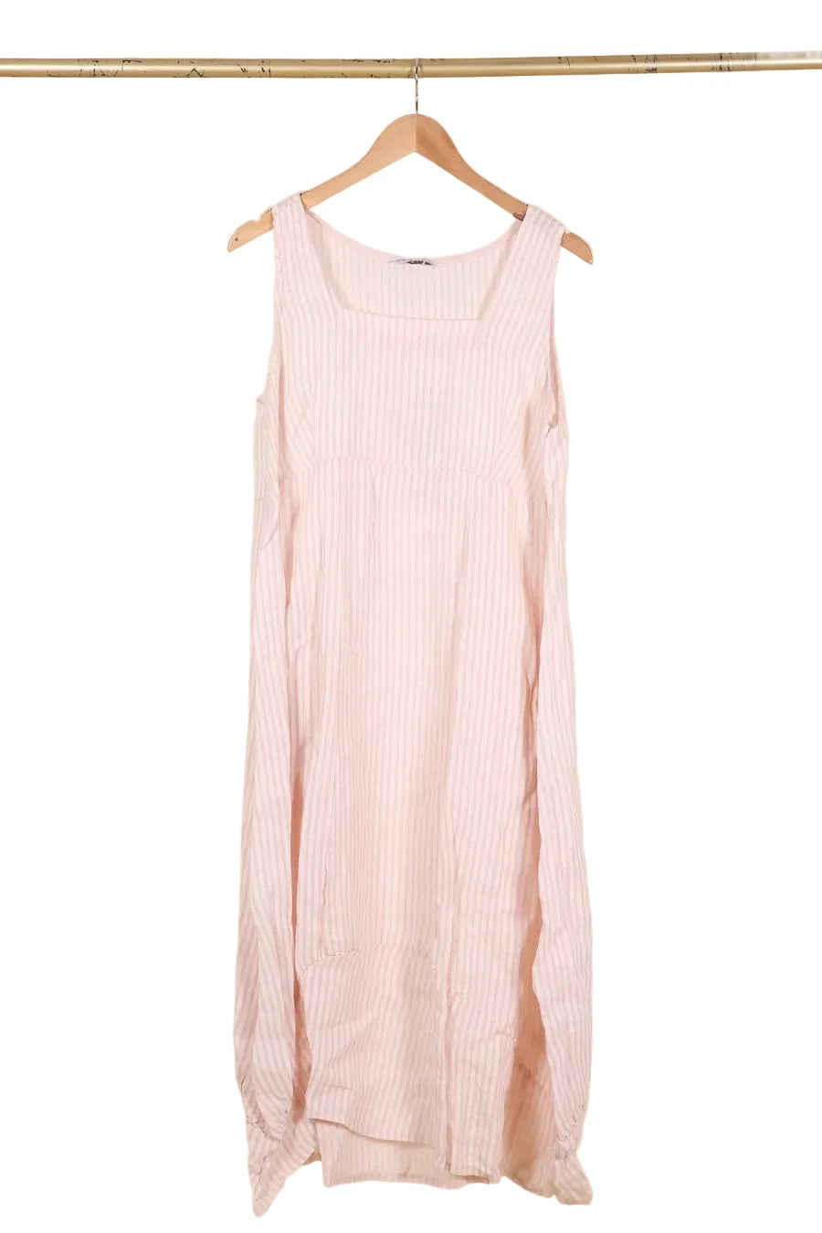 Square Neck Linen Dress - Soft Pink