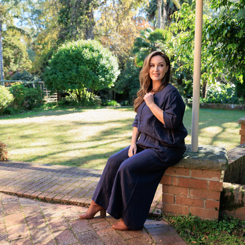 Wide Leg Linen Pants - Navy