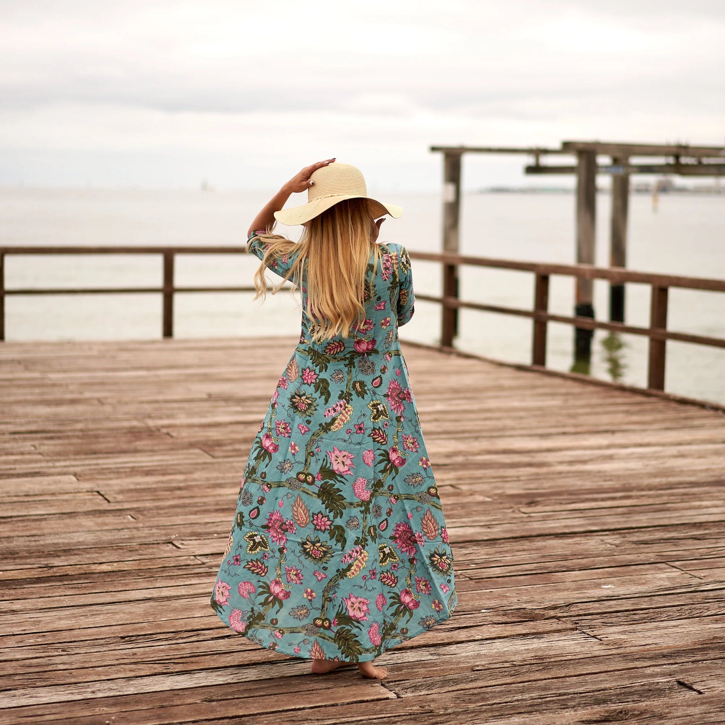 Indian Cotton Dress - Turquoise Oasis