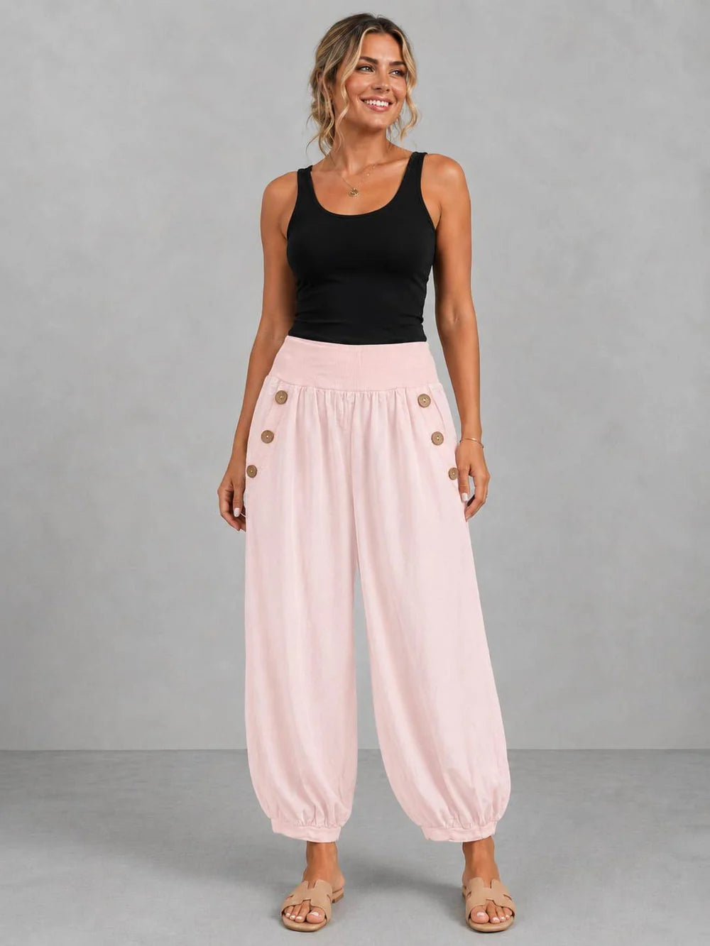Cotton Harem Pants - Pink
