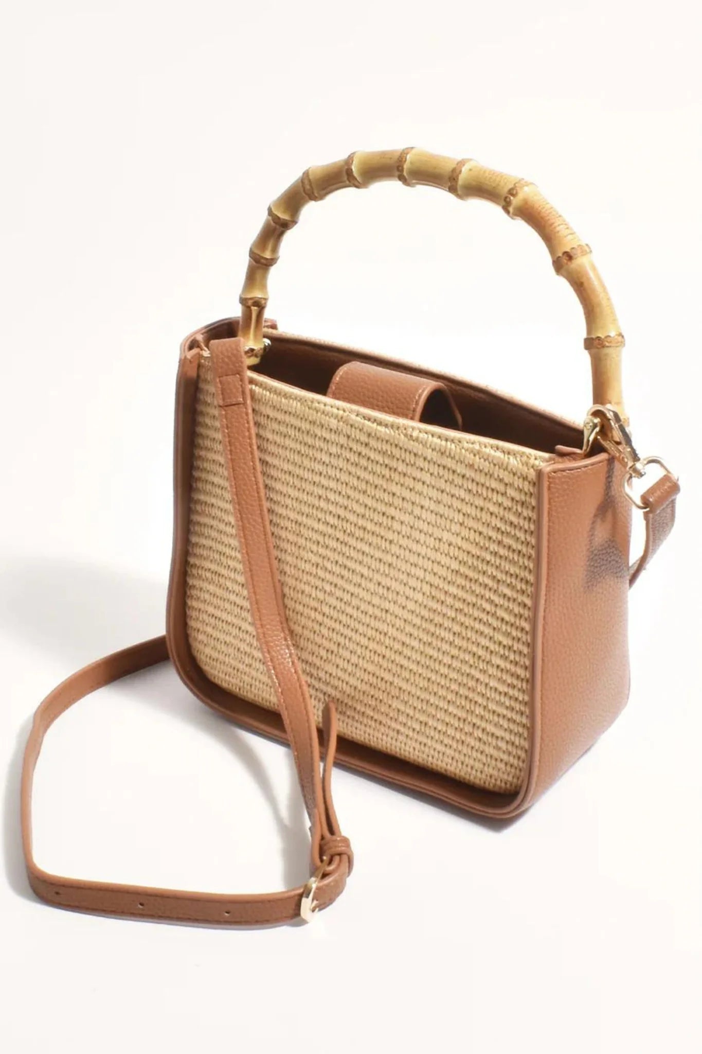 Poppi Bamboo Mini Handbag - Tan/Natural