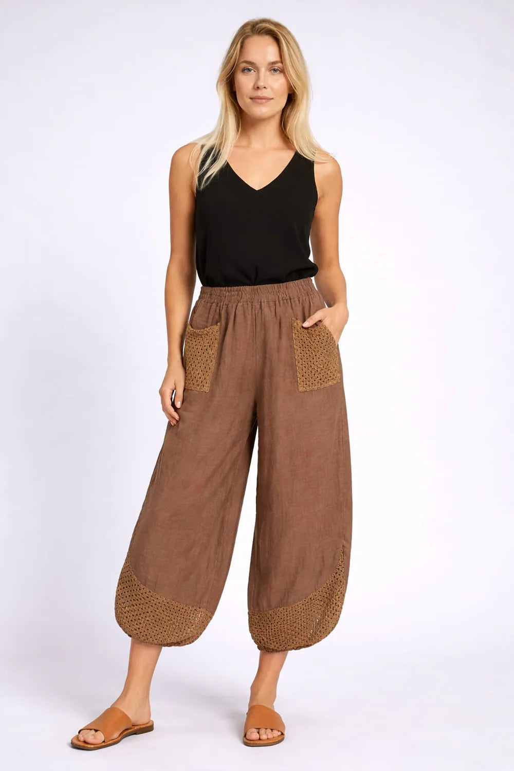 Eyelet Hem Pants - Tobacco