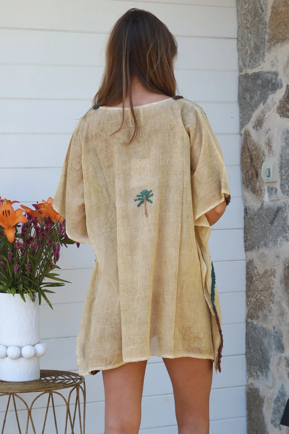 Cotton Kaftan Shirt - Green Palm