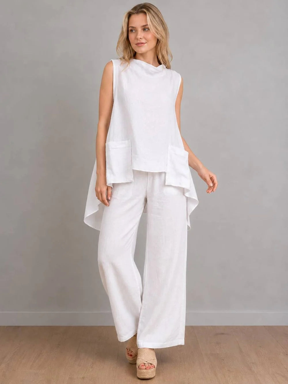 High Neck Sleeveless Top - White