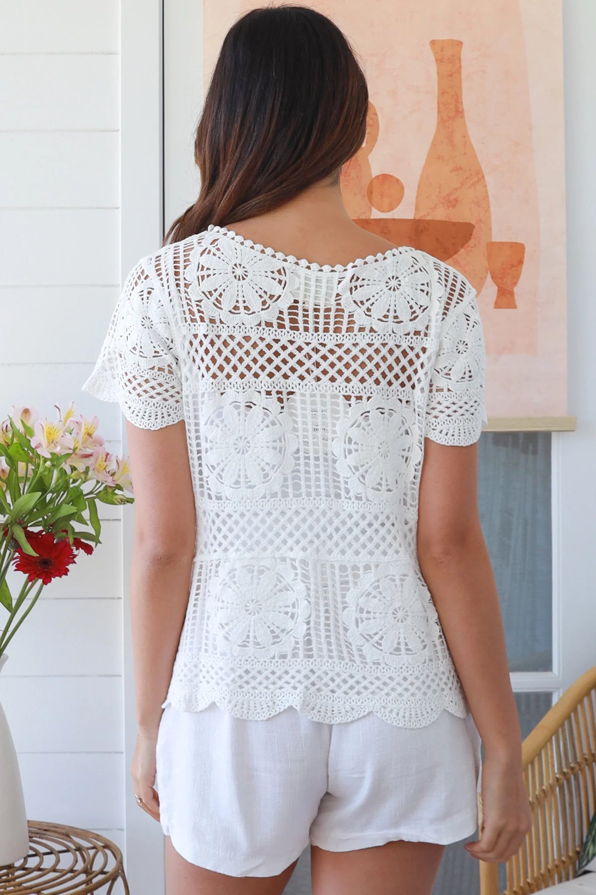 Mandala Crochet Top - White