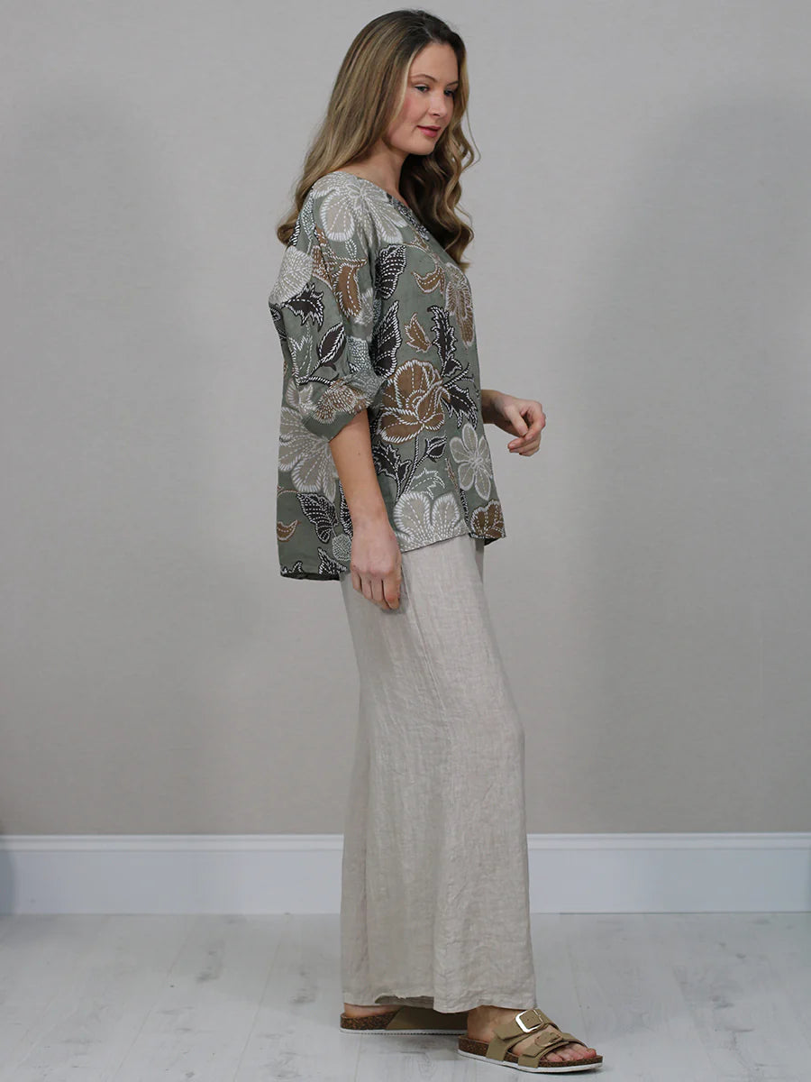 Warm Floral Top - Khaki