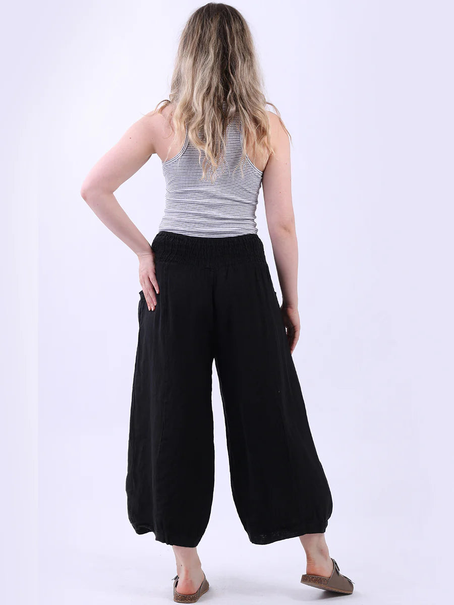 Linen Palazzo Pants - Black