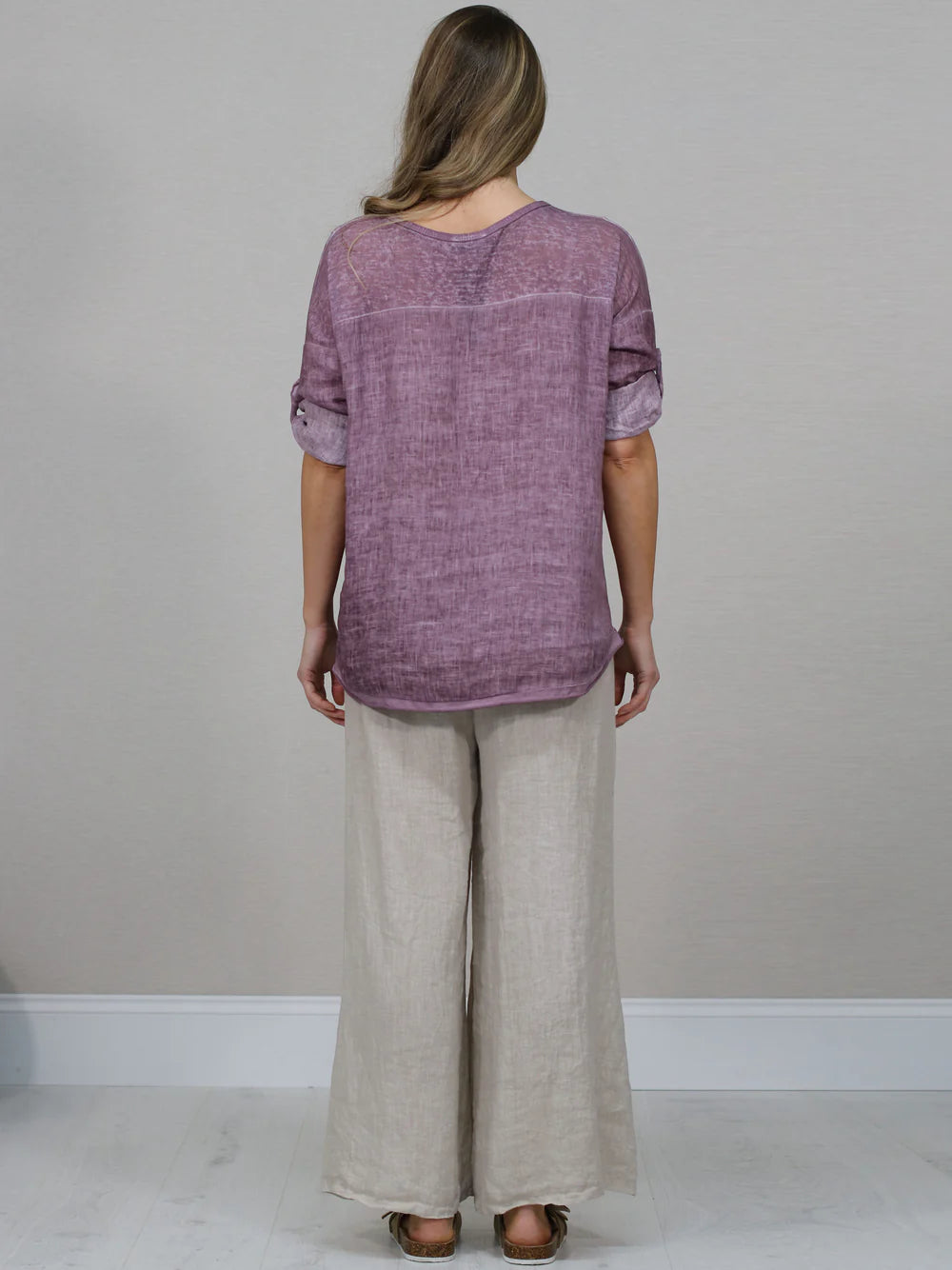 Acid Wash Long Sleeve Top - Eggplant