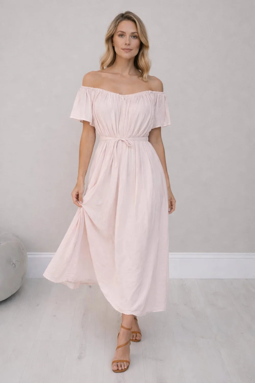 Off Shoulder Maxi Dress - Pink