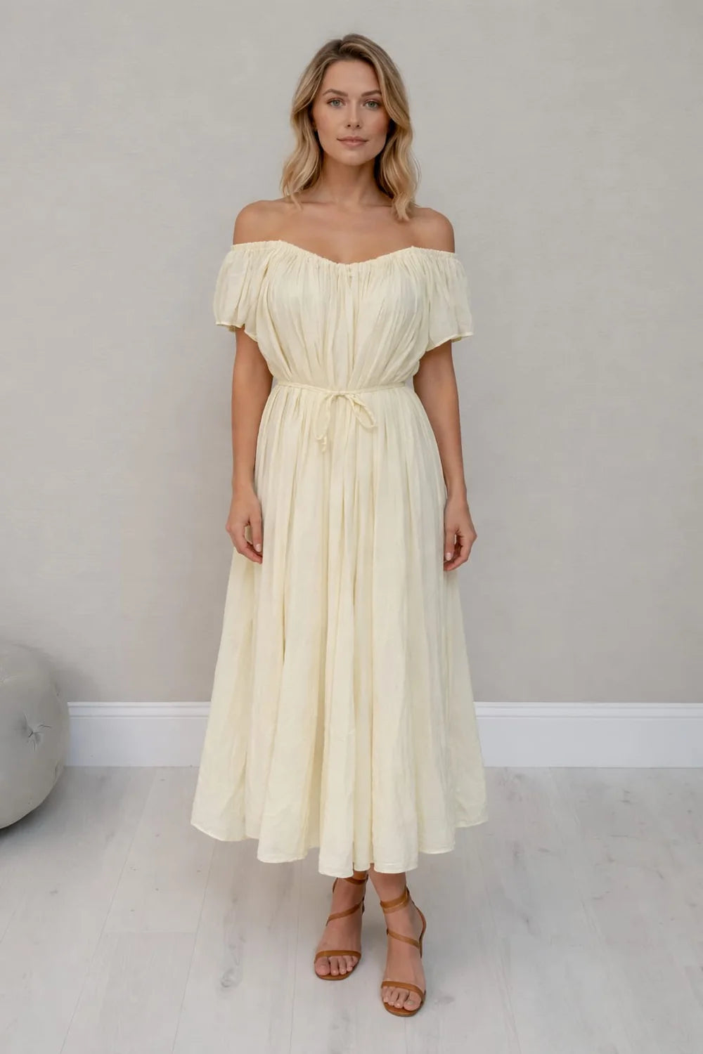 Off Shoulder Maxi Dress - Yellow