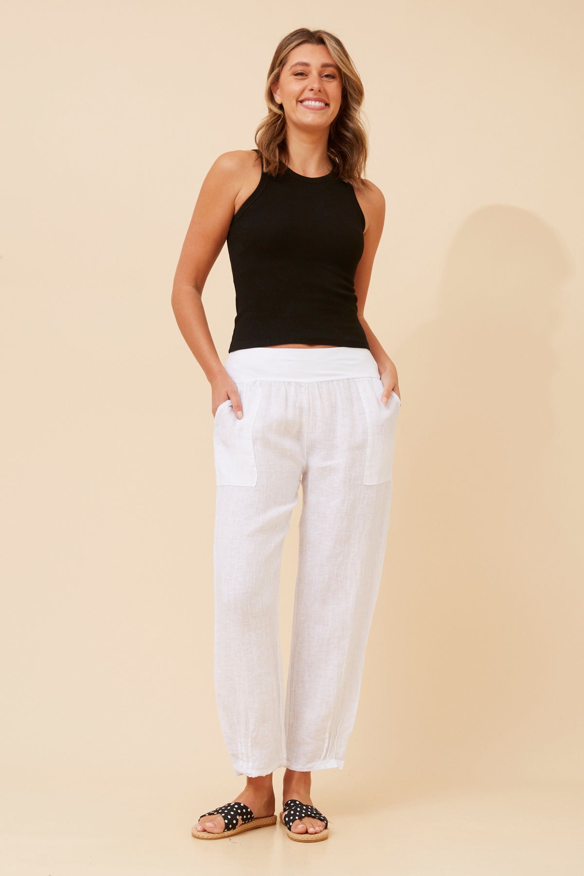 Straight Linen Pants - White