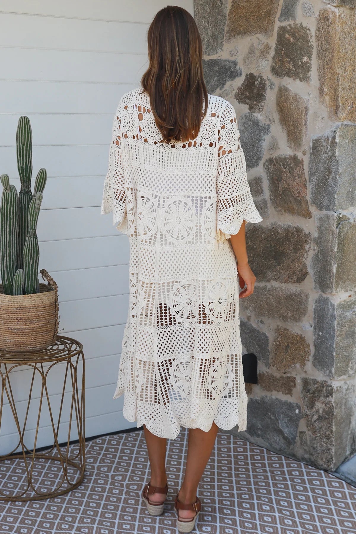 Mandala Crochet Dress - Cream