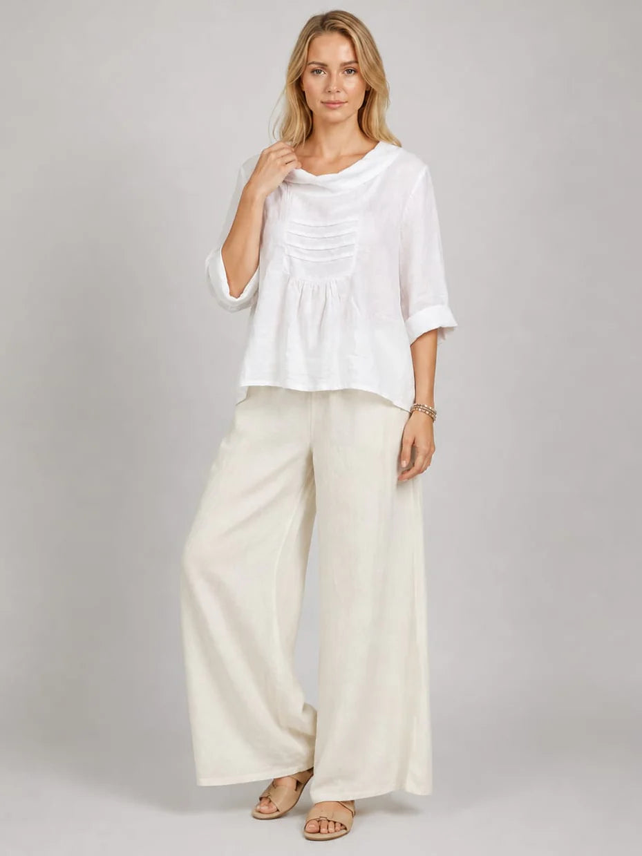 Pintuck Linen Top - White