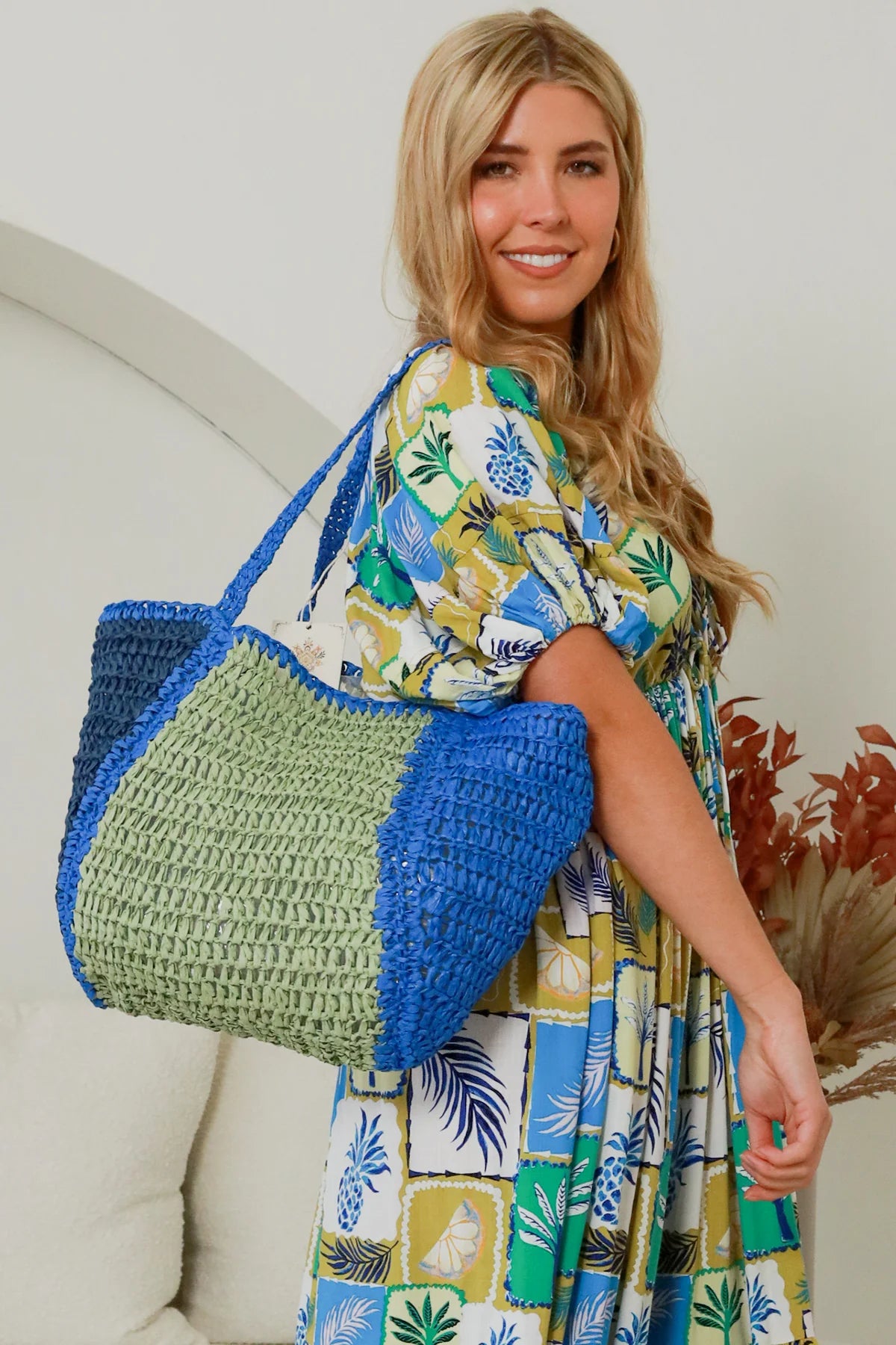 Straw Bag - Blue/Green