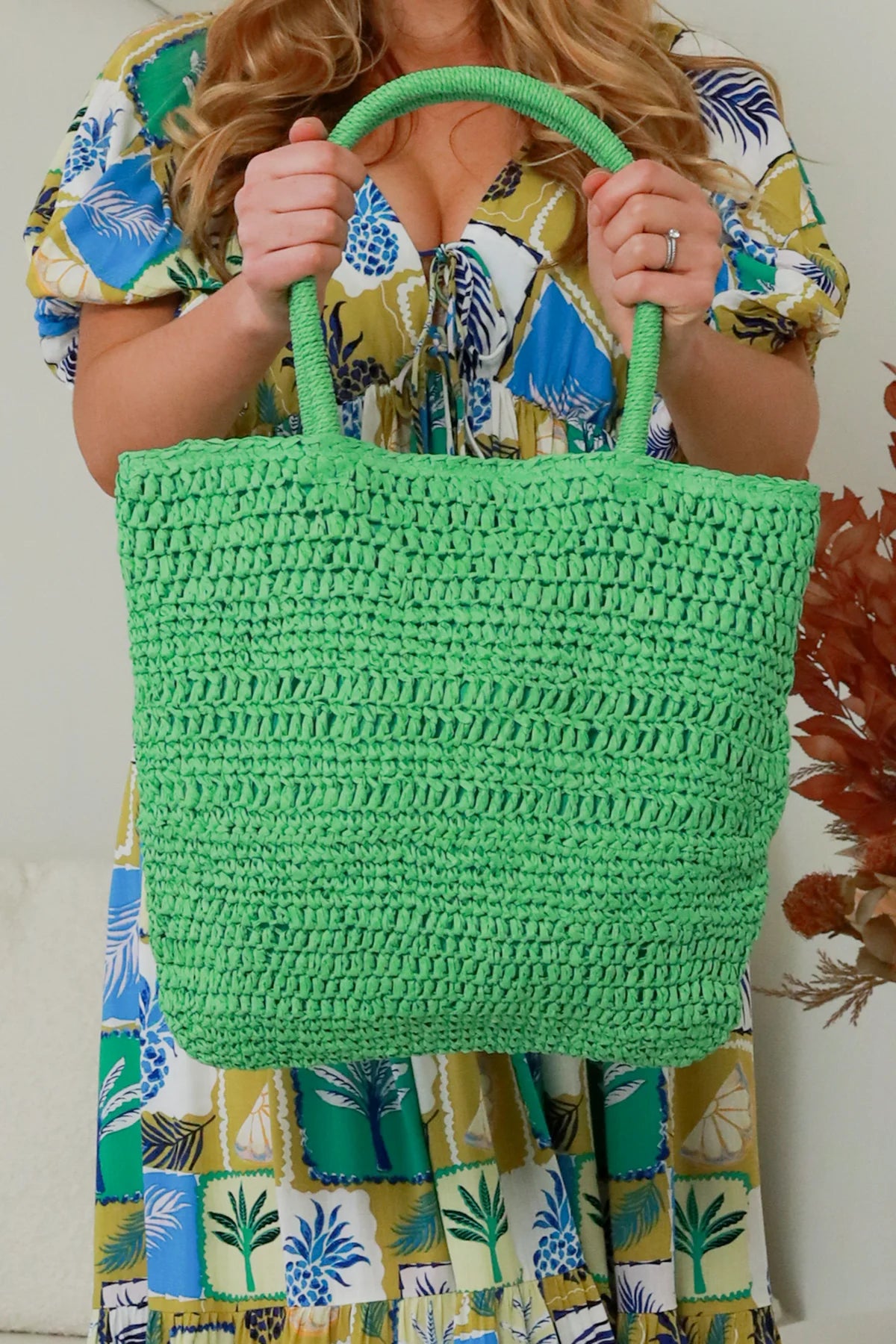Straw Shoulder Bag - Green