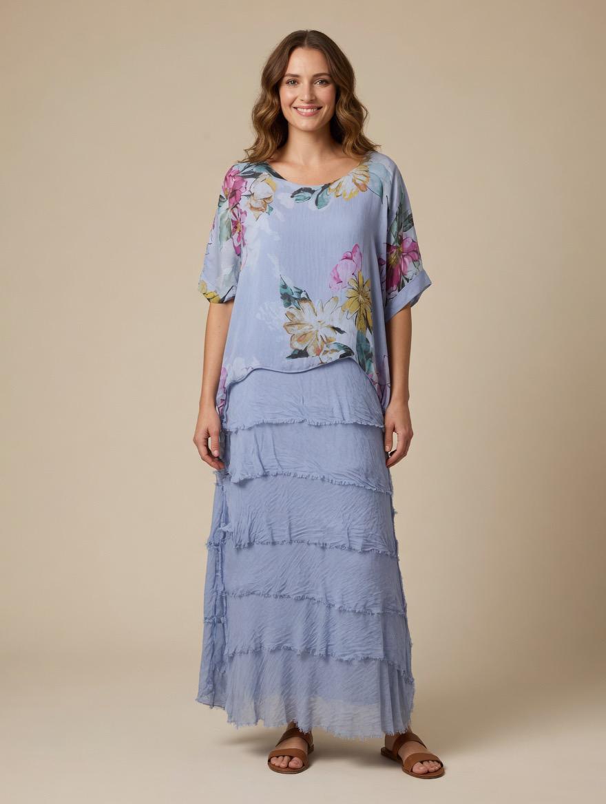 Floral Tiered Dress - Periwinkle