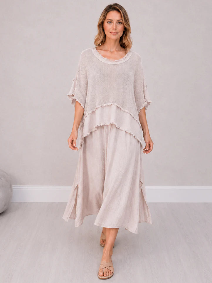 Layered Mesh Cotton Dress - Soft Pink
