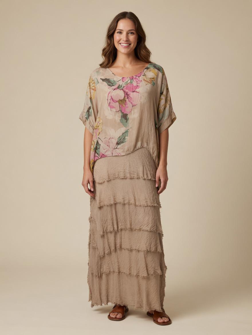 Floral Tiered Dress - Camel