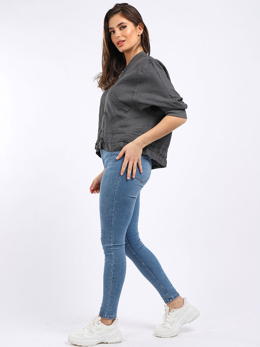 Linen Bomber Jacket - Charcoal