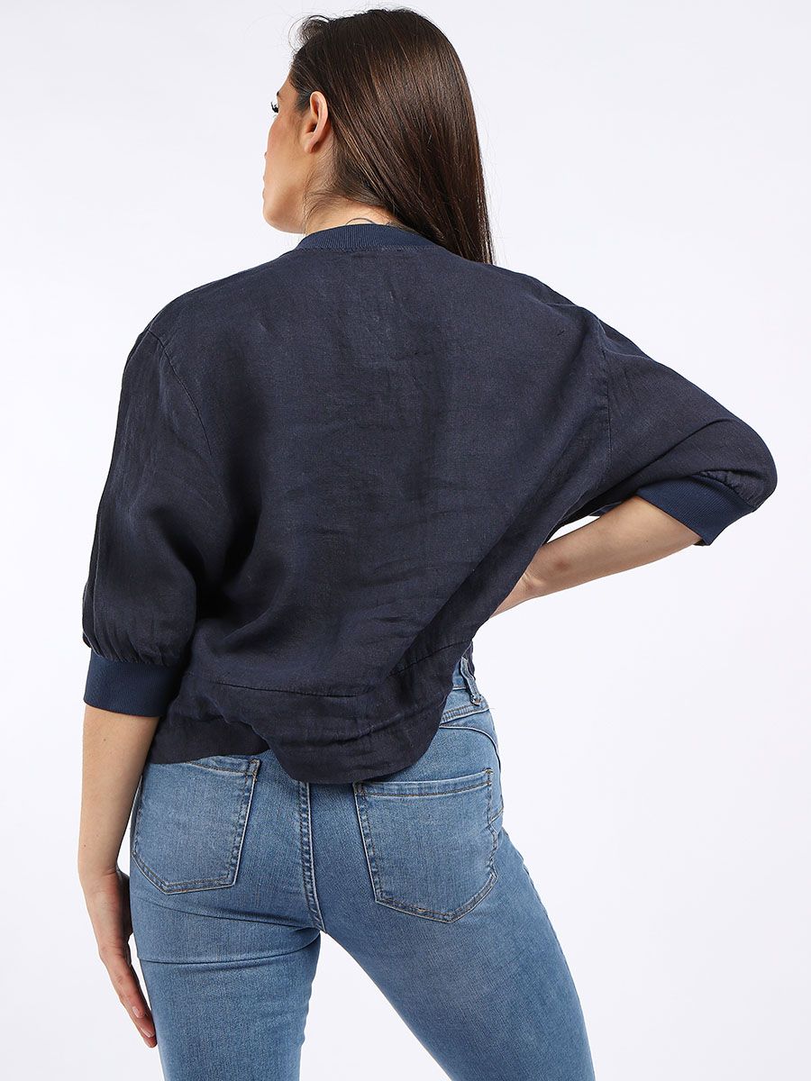 Linen Bomber Jacket - Navy