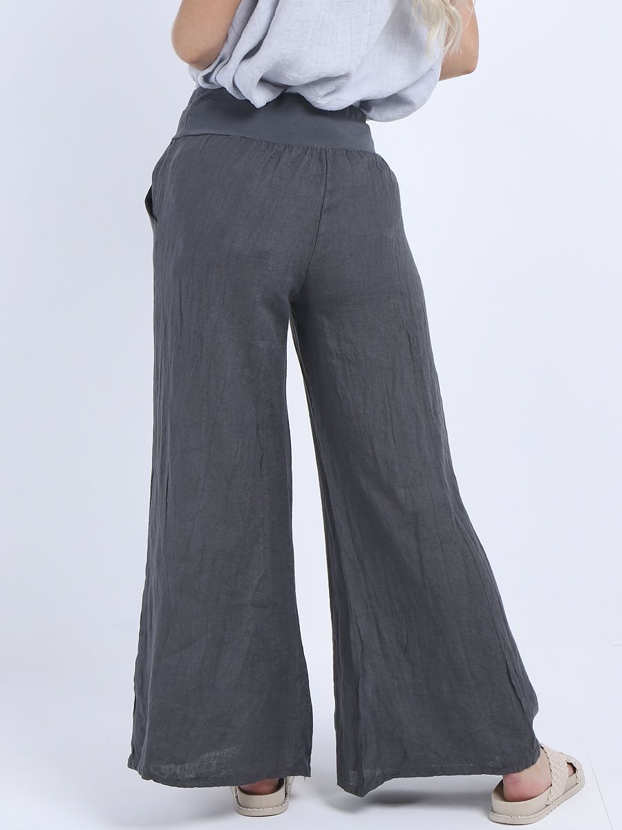 Wide Leg Linen Pants - Charcoal