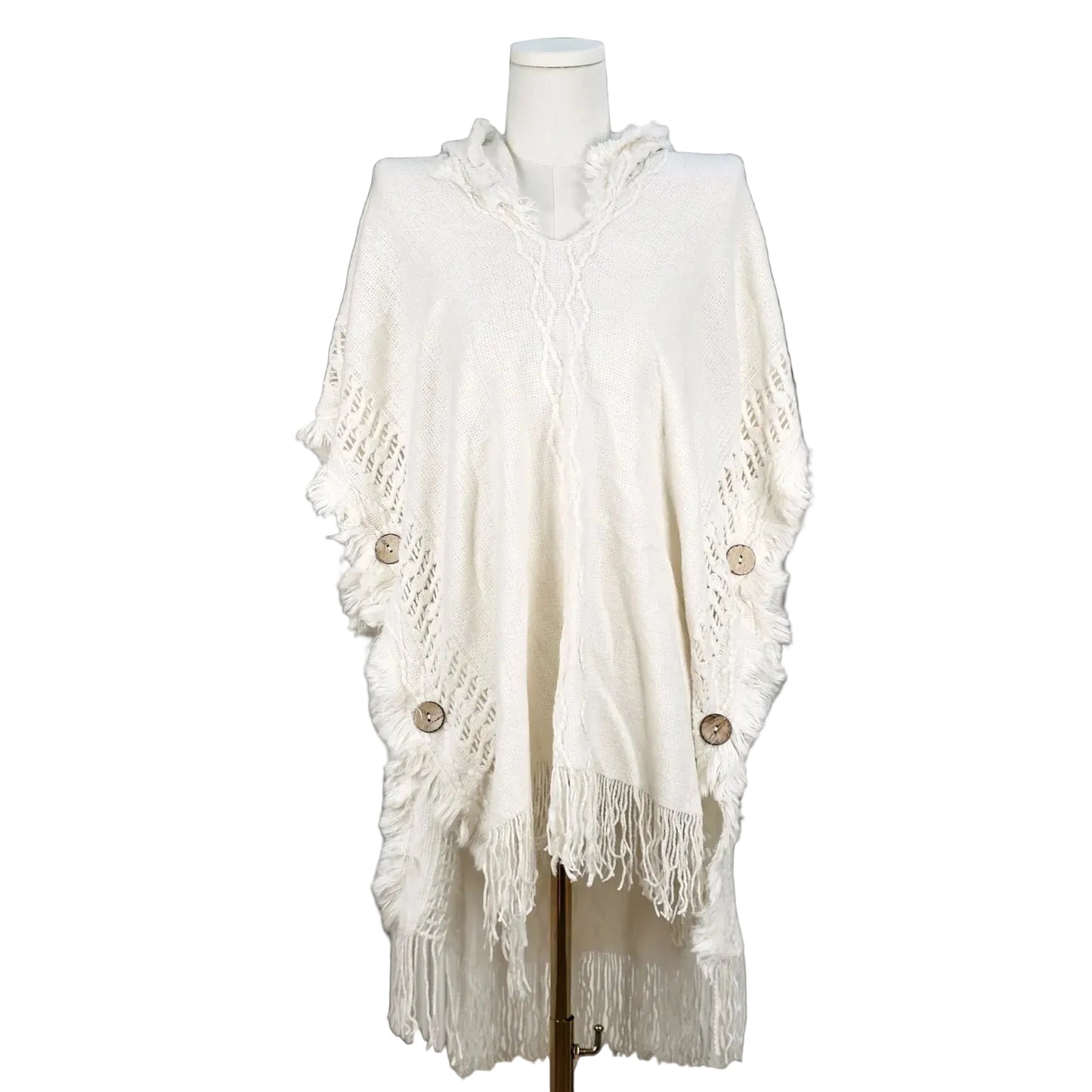 Hooded Poncho - Cream White