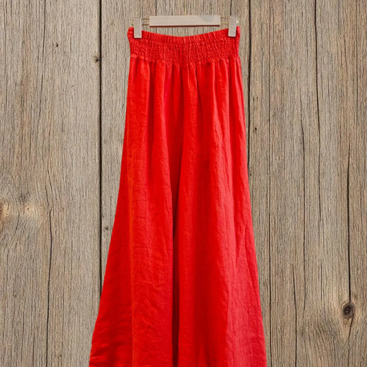 Wide Leg Linen Pants - Bright Orange