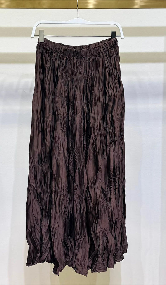 Crushed Satin Skirt - Chocolate