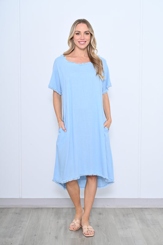 Raw Edge Dress - Sky Blue