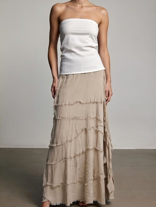 Tiered Silky Skirt - Camel
