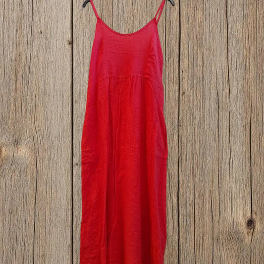 Strappy Linen Dress - Red