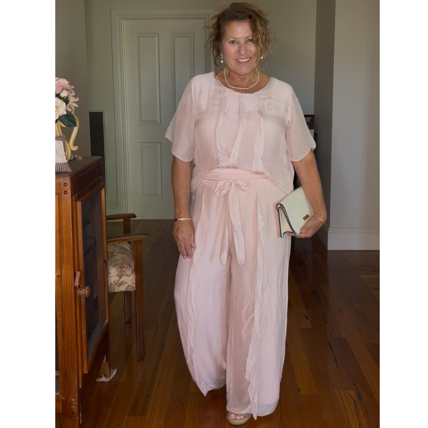 Italian Silk Ruffle Top - Rosa Pink