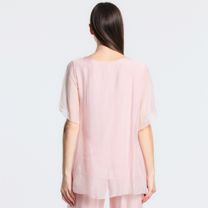 Italian Silk Ruffle Top - Rosa Pink