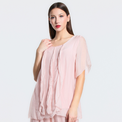 Italian Silk Ruffle Top - Rosa Pink