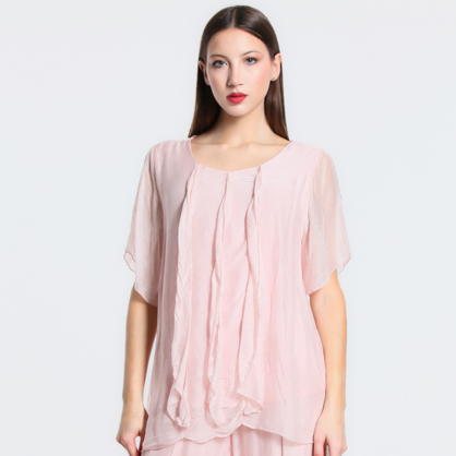 Italian Silk Ruffle Top - Rosa Pink