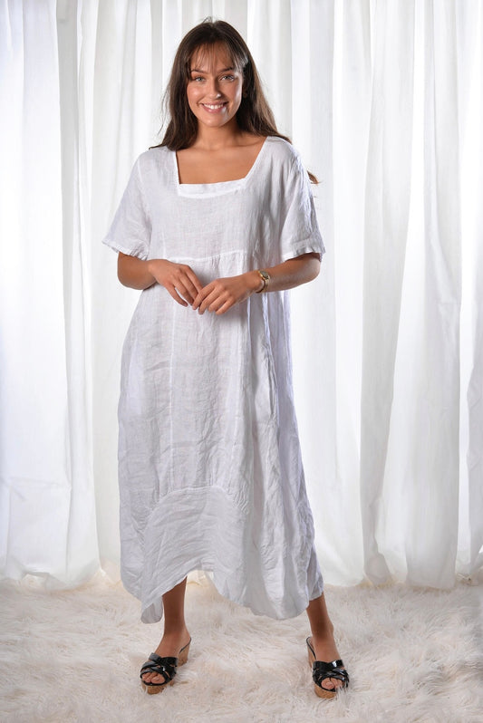 Square Neck Dress - White