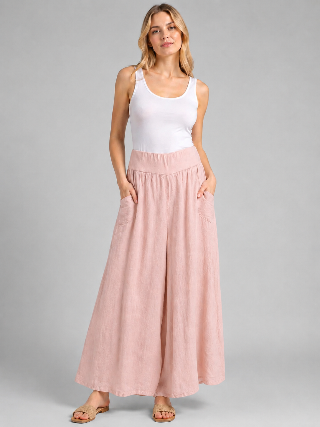 Palazzo Linen Pants - Pink