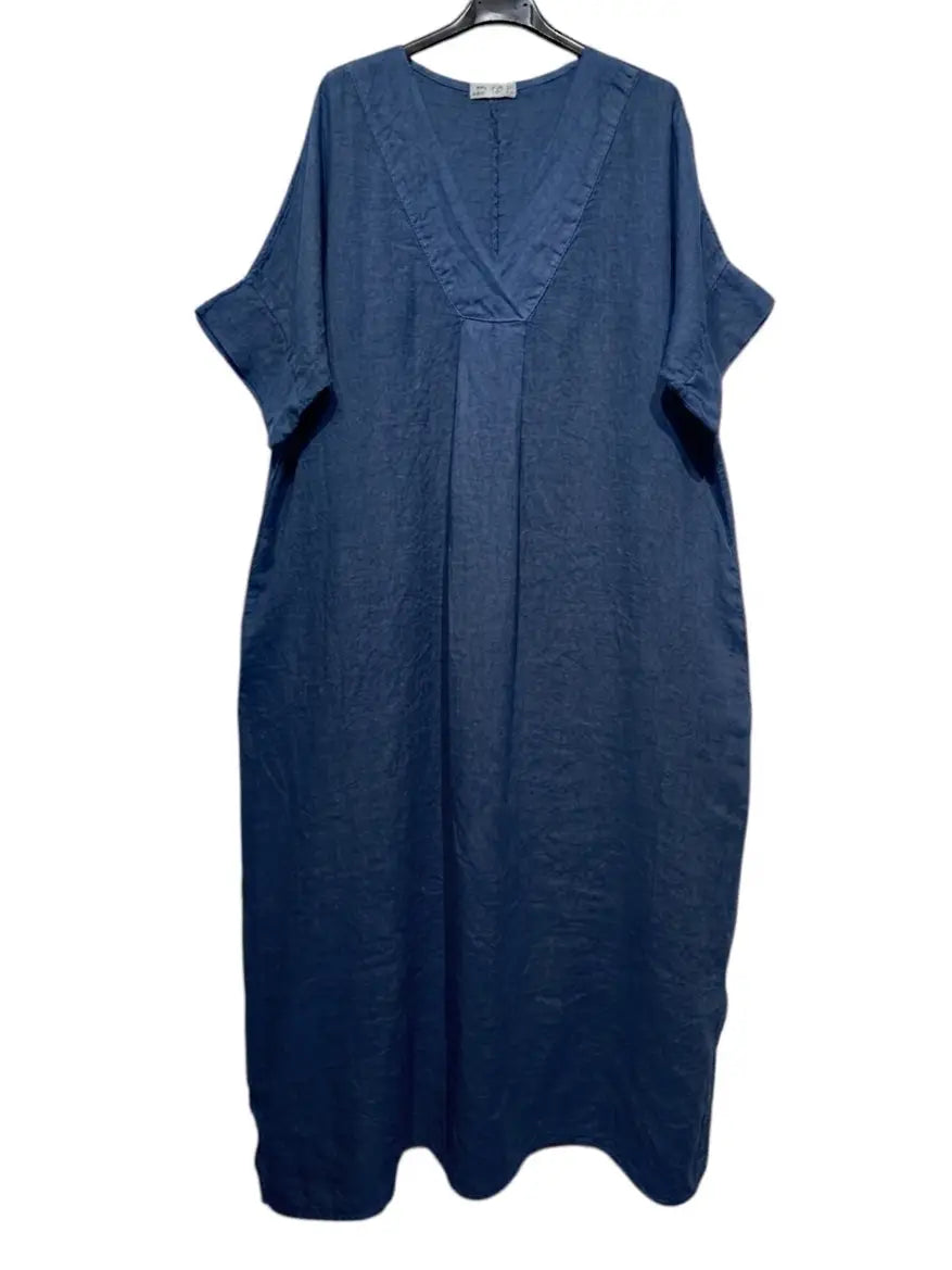 Vacay Linen Dress - Navy Blue