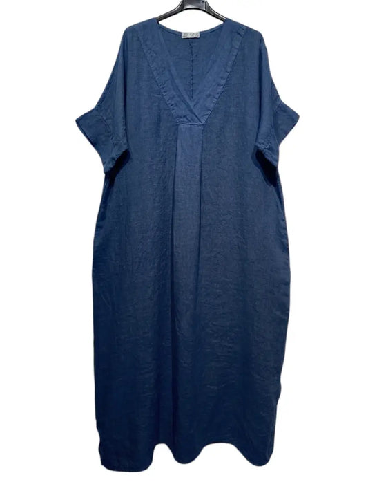 Vacay Linen Dress - Navy Blue