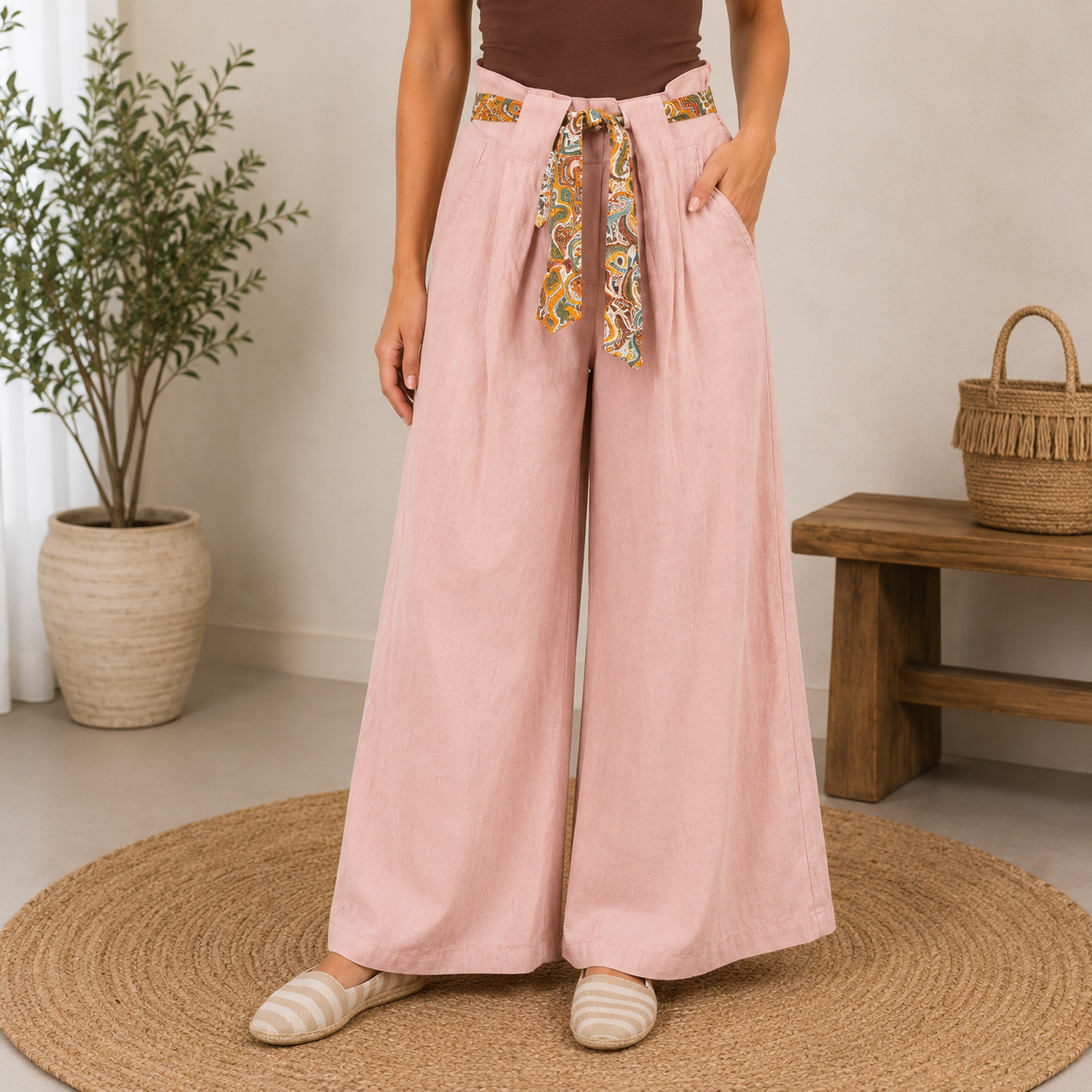 Scarf Linen Pants - Blush