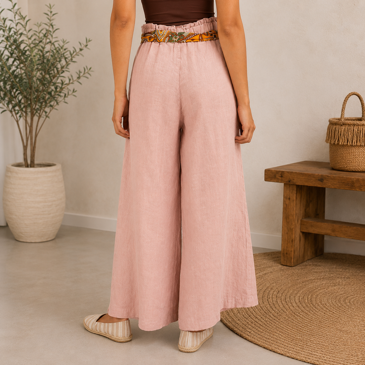 Scarf Linen Pants - Blush