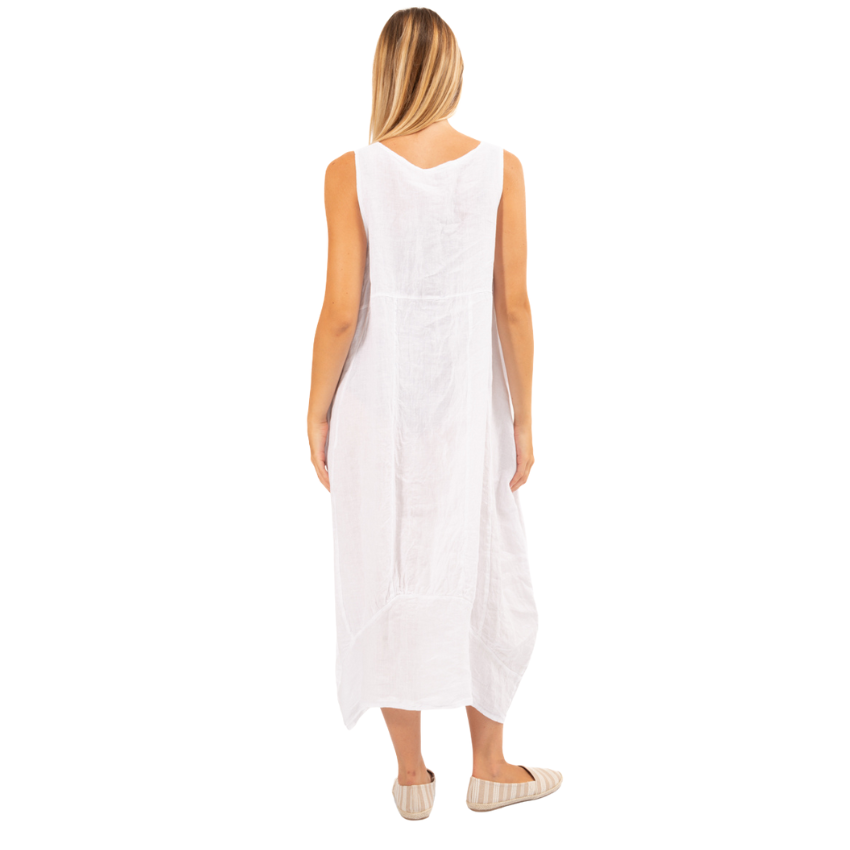 Square Neck Sleeveless Dress - White