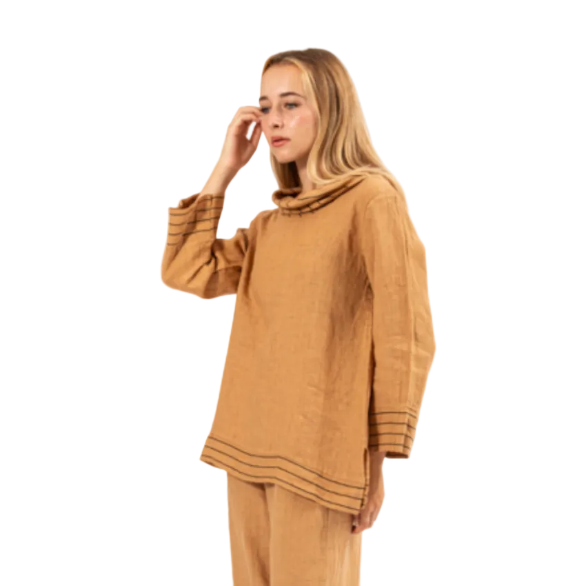 Roll Neck Top - Camel Stripe