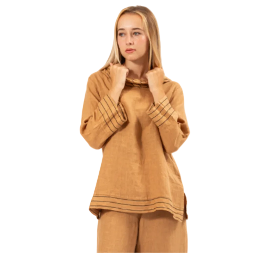 Roll Neck Top - Camel Stripe