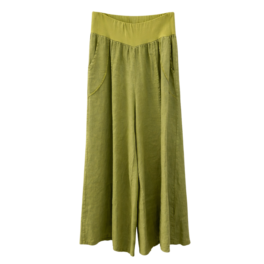 Wide Leg Linen Pants - Pistachio Green