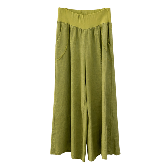 Wide Leg Linen Pants - Pistachio Green