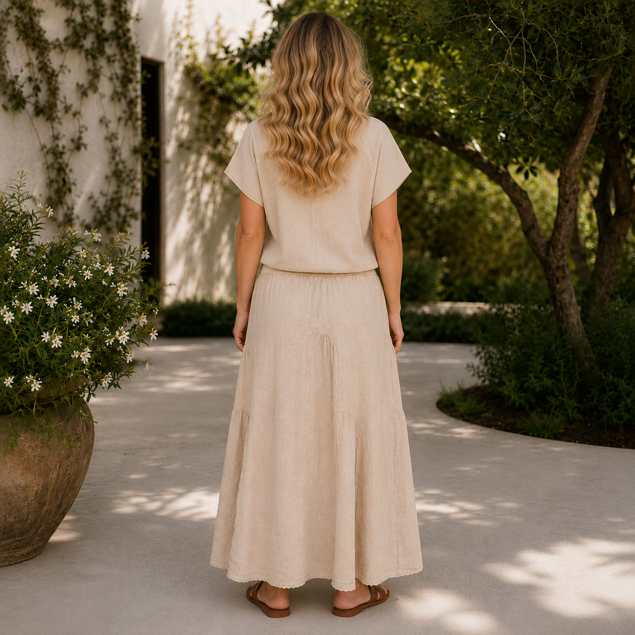 Linen Maxi Skirt - Beige