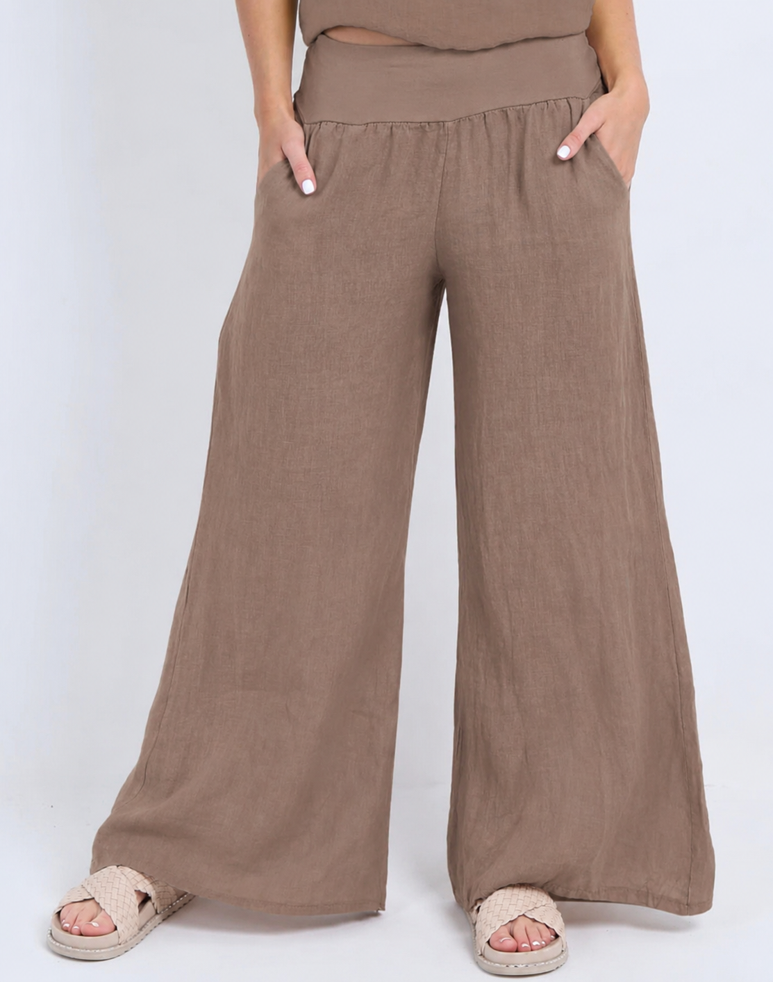 Wide Leg Linen Pants - Mocha