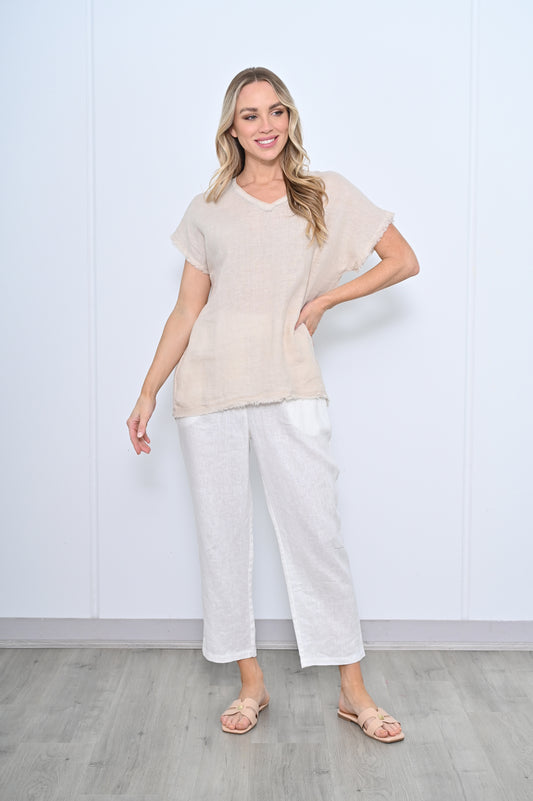 Lurex Linen Top - Beige